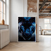Blue Neon Panther | Fierce Jungle Cat Wall Art Print - Print
